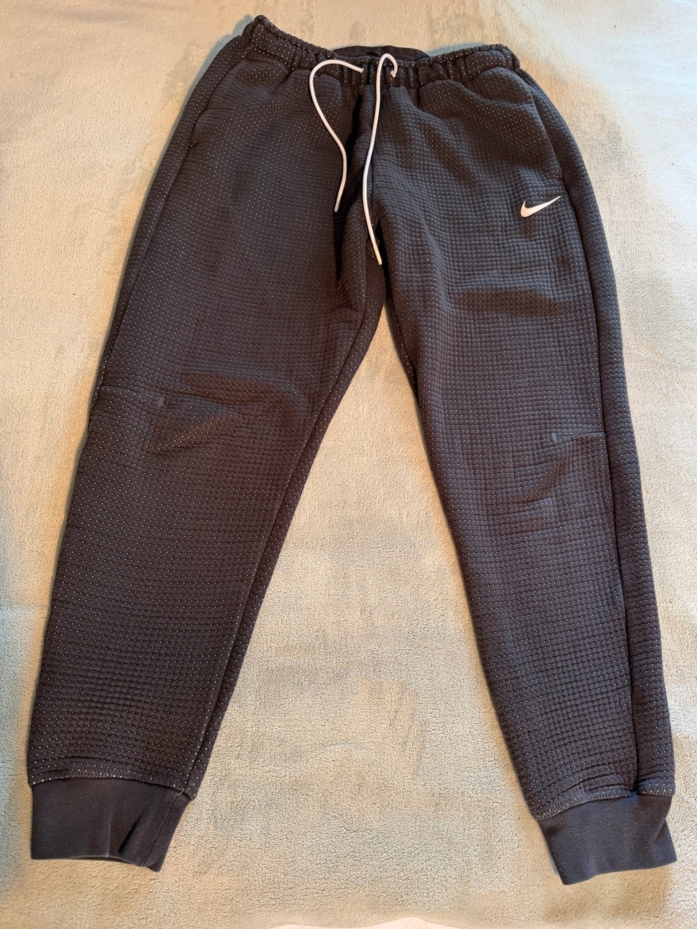 Nike Black Waffle-Knit Joggers with White Swoosh